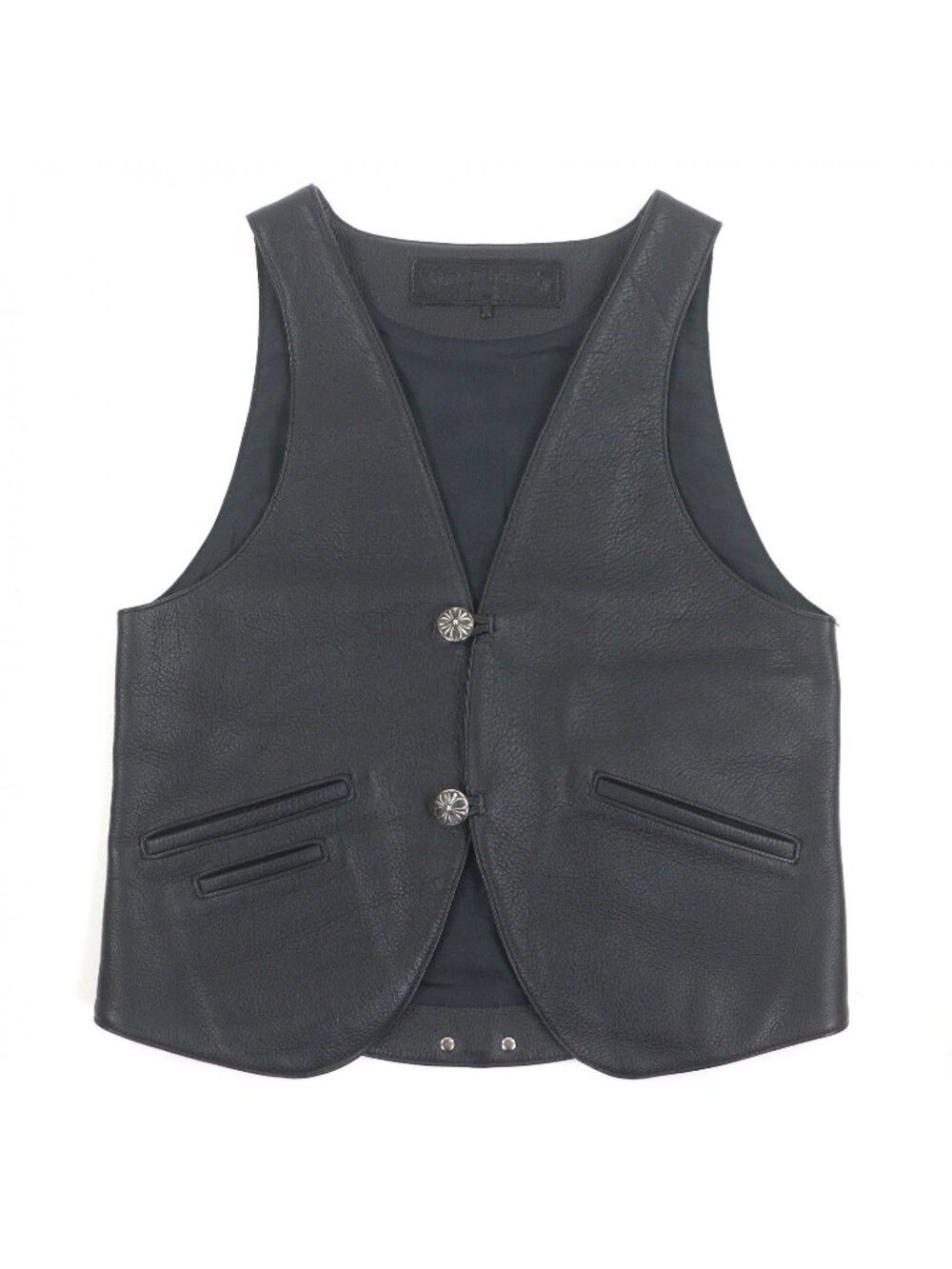 Chrome Hearts Classic Cross Ball Button Scroll Label Leather Vest Black